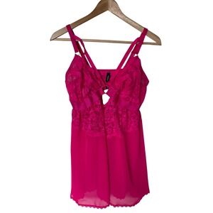 Torrid Babydoll Chemise Womens 1 Hot Pink Exc. Lace Strappy Cut-Out Lingerie